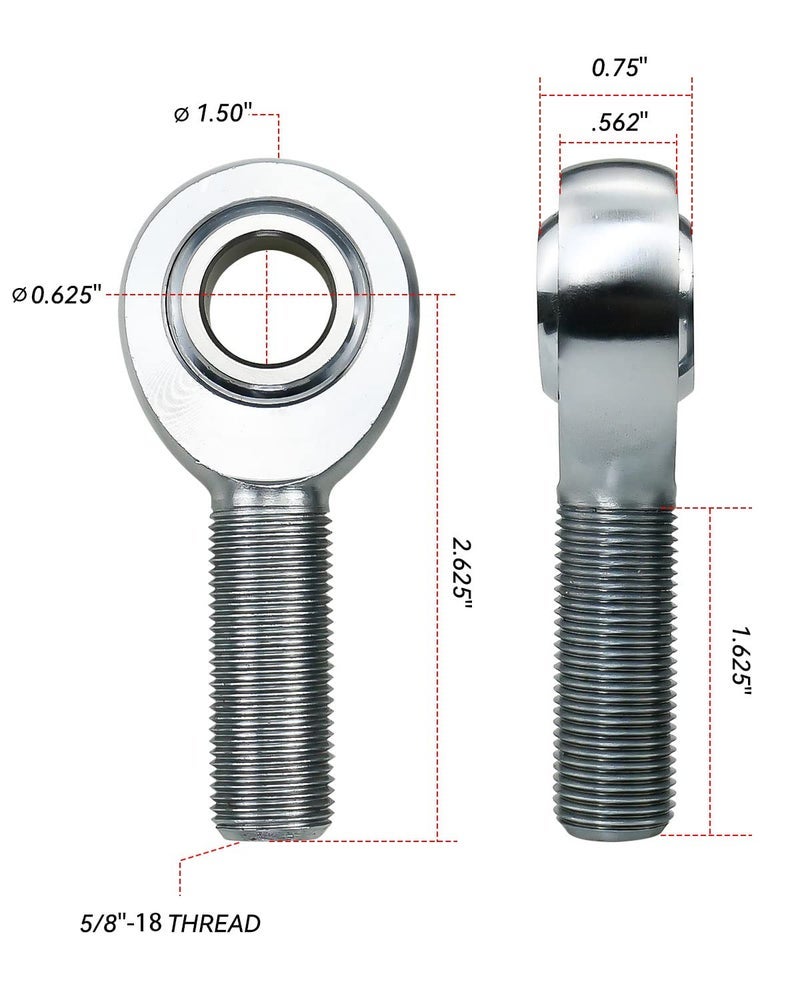TADYAO مجموعة نهاية قضبان وصلات Heim بحجم 5/8" مع محولات أنابيب وصواميل مربى، خيوط يمين وأيسر 750 - وصلات كرومولي، مجموعة واحدة - Image 3