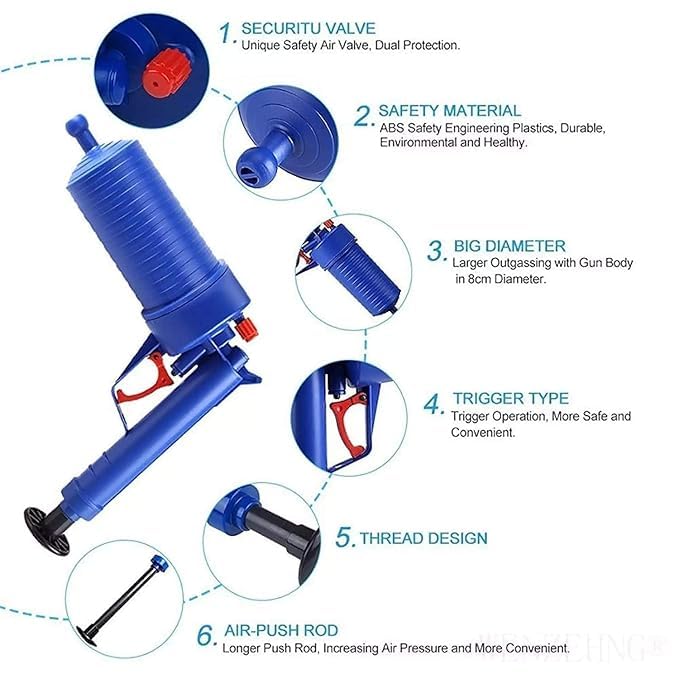 Vroxy Air Drain Blaster Pipe Inflator Cleaner, Bathroom Floor Drain Dredger Plunger Pipe Clog Dredger Remover for Toilets Kitchen Sink Bath Pipe Cleaner Tool (1Pcs) - Image 3