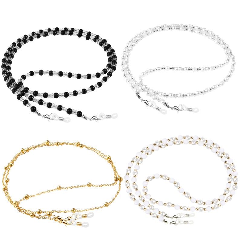 ONESING ONESING 4 Pcs Eyeglass Chains for Women Eyeglasses String Holder Glasses Strap Eyewear Chain Elegant Eyewear Retainer Chain Glasses Cord Lanyard Gift (Black, Silver, Gold, White)  - Image 1