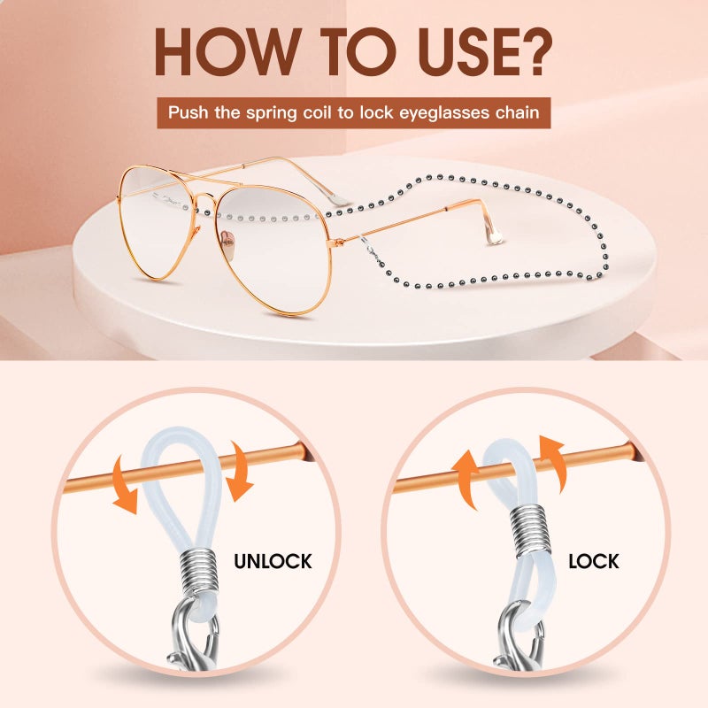 ONESING ONESING 4 Pcs Eyeglass Chains for Women Eyeglasses String Holder Glasses Strap Eyewear Chain Elegant Eyewear Retainer Chain Glasses Cord Lanyard Gift (Black, Silver, Gold, White)  - Image 3