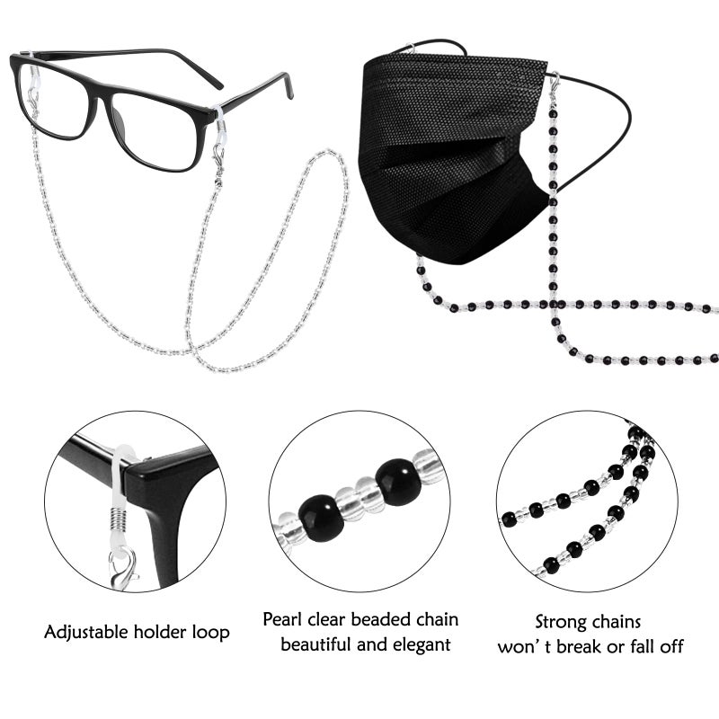 ONESING ONESING 4 Pcs Eyeglass Chains for Women Eyeglasses String Holder Glasses Strap Eyewear Chain Elegant Eyewear Retainer Chain Glasses Cord Lanyard Gift (Black, Silver, Gold, White)  - Image 2