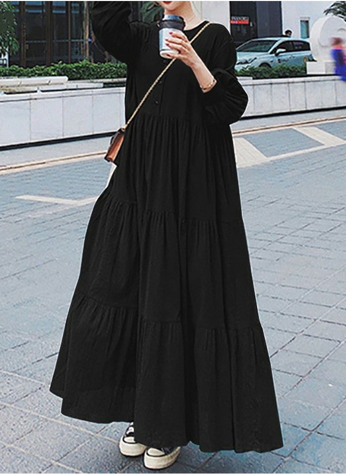 Womens Solid Loose Casual Long Sleeve Dresses V-Neck Ruffled Maxi Dress  Black - pzsku/ZBC6C5DCA0B25F66BE3B6Z/45/_/1729217633/9c5d9f98-5fb0-4a53-bbe5-4ad21bb9085c