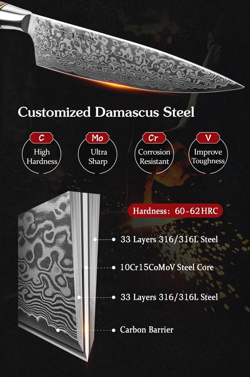 HEZHEN Chef's Knife-Professional-8.3 inch Damascus Steel, Kitchen Knife VG10 Gyuto Knife-Master Series Chef Cooking Tool at Home,Restaurant-Figured Sycamore Wood Handle - Image 3