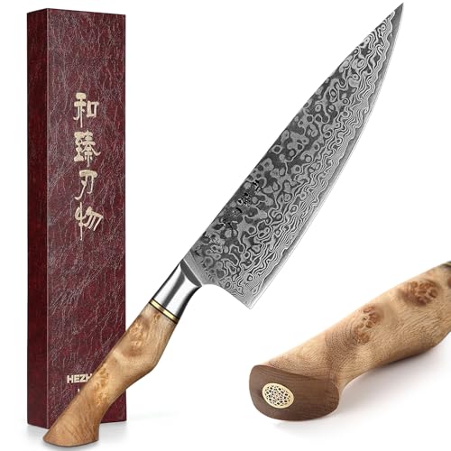 HEZHEN Chef's Knife-Professional-8.3 inch Damascus Steel, Kitchen Knife VG10 Gyuto Knife-Master Series Chef Cooking Tool at Home,Restaurant-Figured Sycamore Wood Handle - Image 1