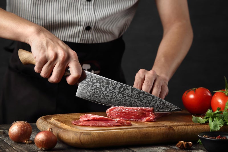HEZHEN Chef's Knife-Professional-8.3 inch Damascus Steel, Kitchen Knife VG10 Gyuto Knife-Master Series Chef Cooking Tool at Home,Restaurant-Figured Sycamore Wood Handle - Image 5