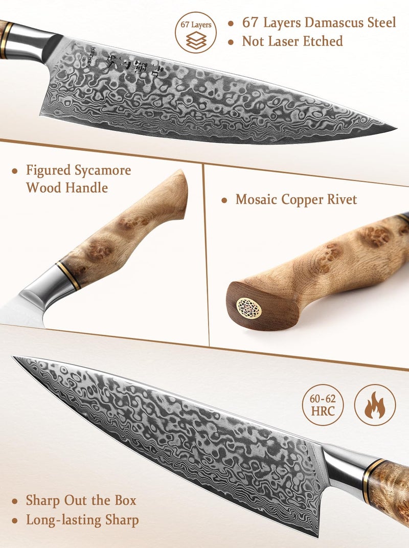 HEZHEN Chef's Knife-Professional-8.3 inch Damascus Steel, Kitchen Knife VG10 Gyuto Knife-Master Series Chef Cooking Tool at Home,Restaurant-Figured Sycamore Wood Handle - Image 2