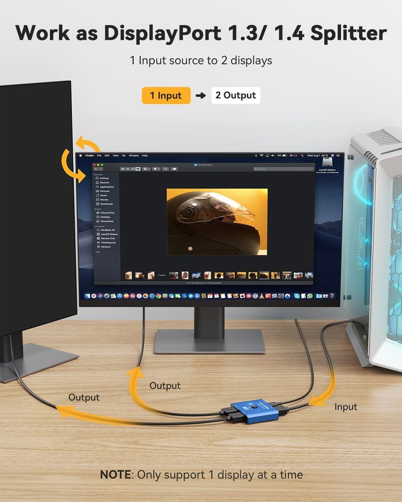 Vilcome DisplayPort Switch 8K Splitter, Plug & Play, One-Button Switching, Bidirectional Display Port Switcher Box 2 in 1 Out/ 1 in 2 Out, 8K@60Hz, 4K@120Hz, 1080P@240Hz for PC Monitor Laptop (Blue) - Image 3