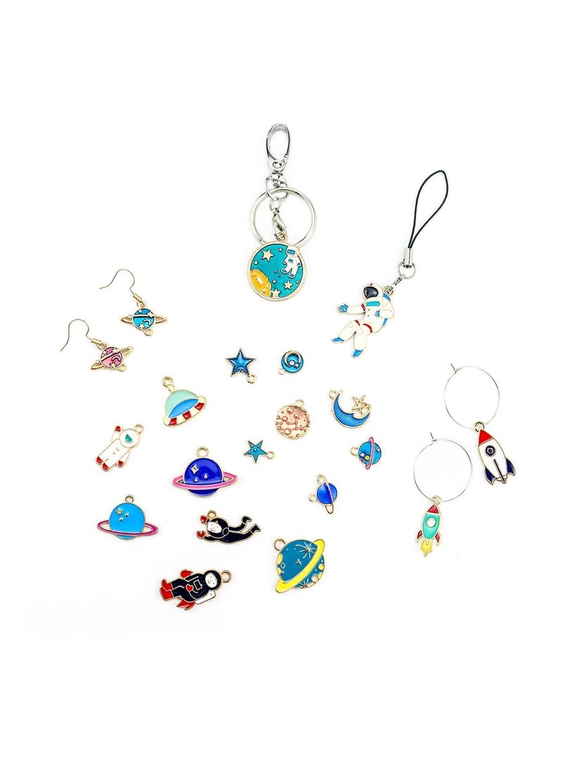 Barakah Space Theme Charm Assorted Gold Plated Enamel Mixed Astronaut Jupiter Rocket Planet Celestial Pendant,DIY for Necklace Bracelet Earring Moon Star Jewelry Making and Crafting - Image 2