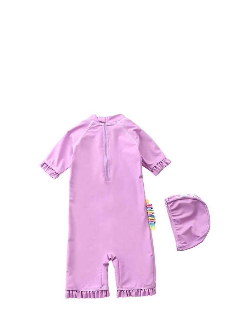 Y&D - 2 Piece Kids Unicorn Print Swimsuit with Cap Set Toddler Girls One-Piece Swimwear Children Swimming Clothing Beachwear Bathing Suit Bikini for Summer - Image 1