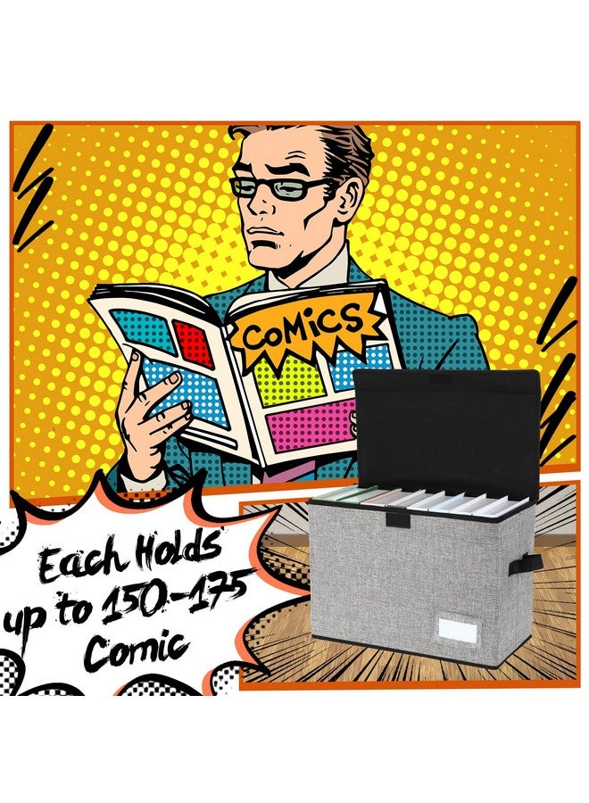 Chuangdi 6 Pcs Comic Book Storage Boxes Collapsible Comic Short Box Case With Lid 15.8 X 7.9 X 11.4 Inch Comic Book Bin Container Holds 150 Comics(Gray) - Image 3