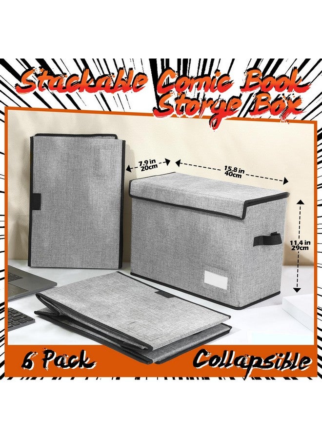 Chuangdi 6 Pcs Comic Book Storage Boxes Collapsible Comic Short Box Case With Lid 15.8 X 7.9 X 11.4 Inch Comic Book Bin Container Holds 150 Comics(Gray) - Image 2