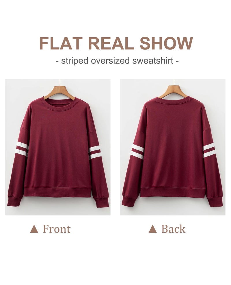SELINK Womens Varsity Striped Oversized Sweatshirt Crewneck Long Sleeve Casual Fashion Pullover Top Fall Outfits Red Dahlia-S - Image 3