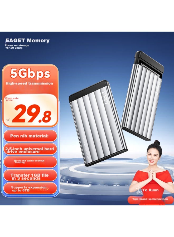 EAGET Yijie Usb3.0 External Hard Drive Enclosure, 2.5-inch Aluminum Alloy, For Laptop And Desktop, Sata Interface, Ssd Enclosure - Image 1