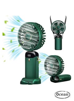 Ocean Mini Handheld Fan, 5 Speeds Portable Personal Fans with LED Screen 90° Adjustable Cooling Fan Removable Base, Quiet USB Fan for Home Office Outdoor Travel, 16-24 Hours Working (Green)  - Image 1