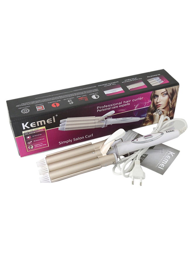 Kemei 3 Barrel Professional Hair Curler Brown/White - Image 1