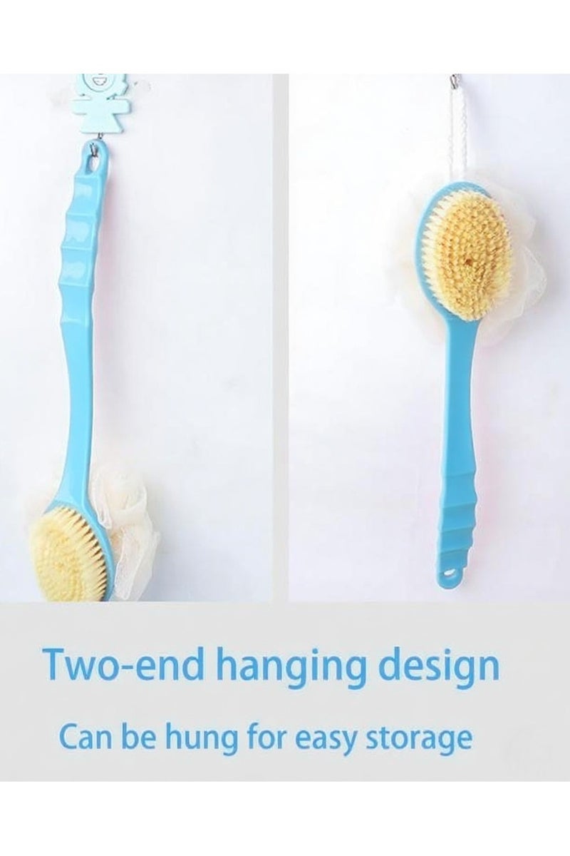 KHAJUL 1PC Blue Long Handle Bath Brush, 2 in 1 Exfoliating Body Brush with Loofah and Bristles, Back Scrubber Brush for Shower, Men and Women Body Care Tool with Anti-Slip Grip - Image 3