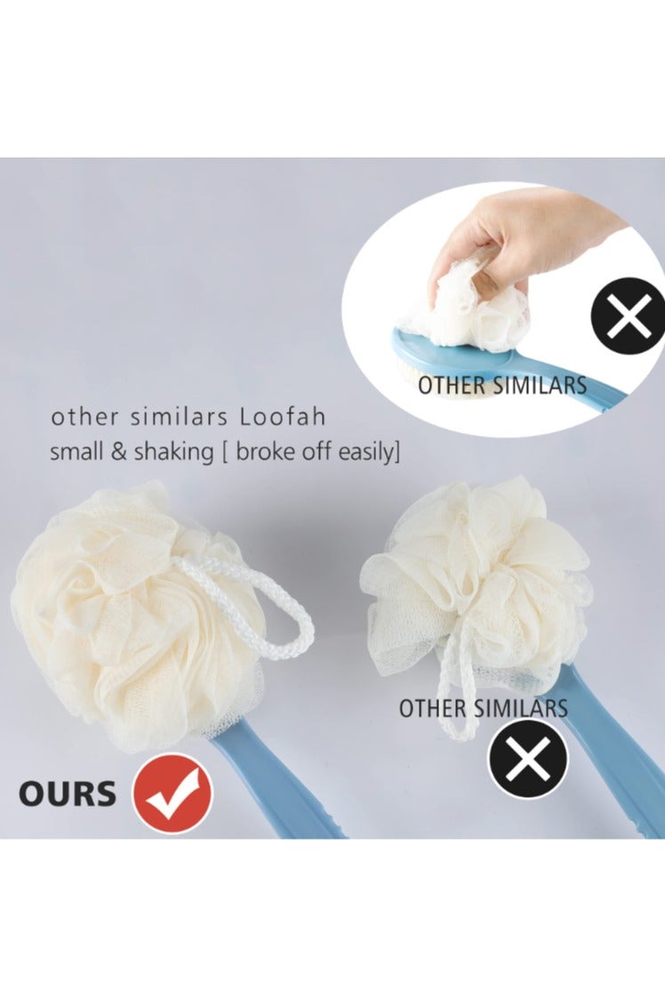 KHAJUL 1PC Blue Long Handle Bath Brush, 2 in 1 Exfoliating Body Brush with Loofah and Bristles, Back Scrubber Brush for Shower, Men and Women Body Care Tool with Anti-Slip Grip - Image 4