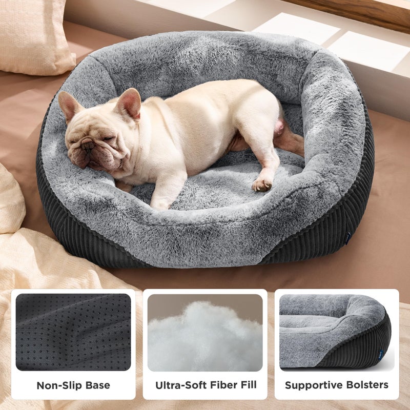 Bedsure Washable Dog Bed Medium Size Dog - Rectangle Fluffy Plush Big Pet Bed, Corduroy Fleece and Nonskid Bottom,30x24x8inches,Suitable for Pet Up to 35lbs,Grey - Image 3