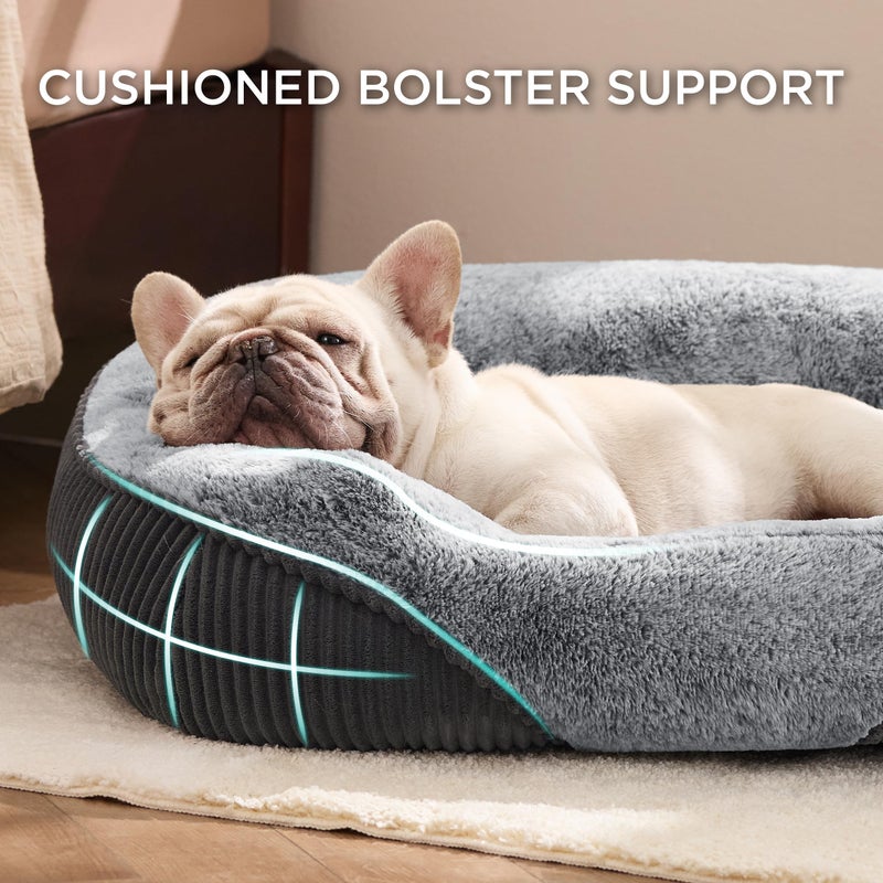 Bedsure Washable Dog Bed Medium Size Dog - Rectangle Fluffy Plush Big Pet Bed, Corduroy Fleece and Nonskid Bottom,30x24x8inches,Suitable for Pet Up to 35lbs,Grey - Image 2