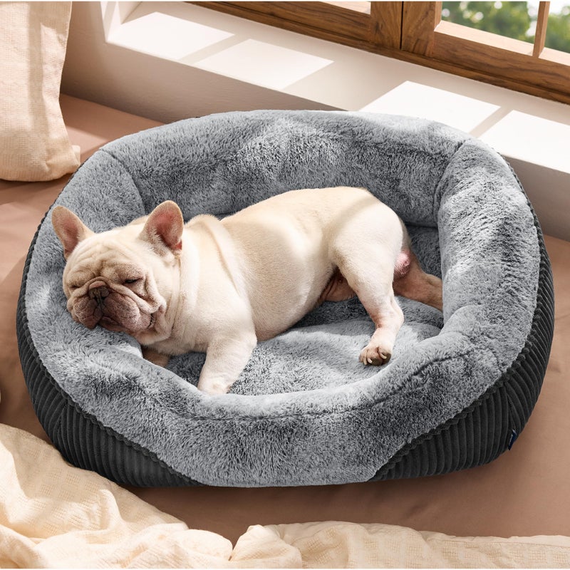 Bedsure Washable Dog Bed Medium Size Dog - Rectangle Fluffy Plush Big Pet Bed, Corduroy Fleece and Nonskid Bottom,30x24x8inches,Suitable for Pet Up to 35lbs,Grey - Image 1
