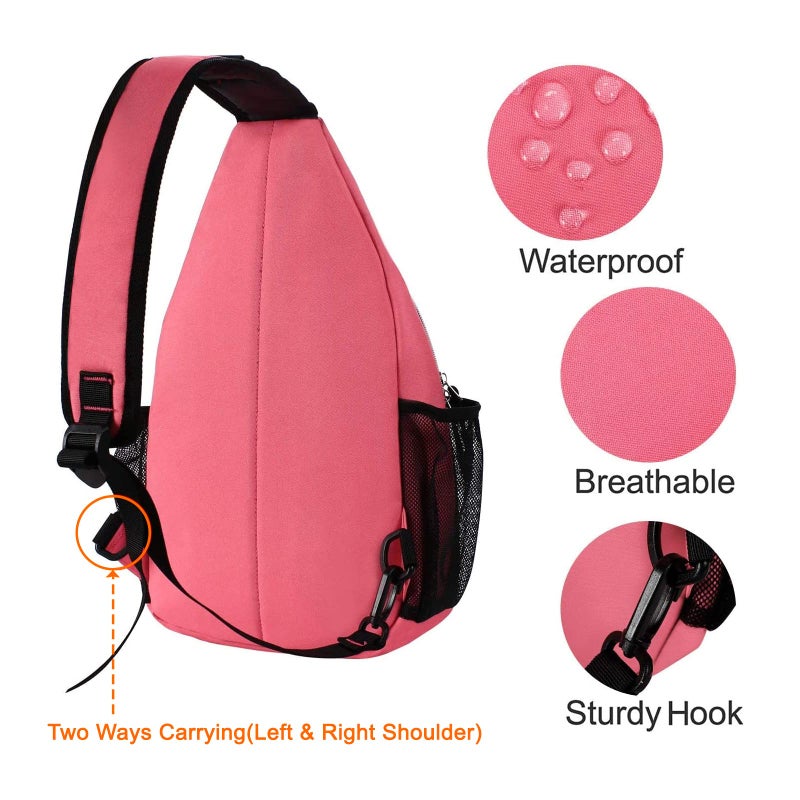 MOSISO Sling Backpack, Multipurpose Crossbody Shoulder Bag Travel Hiking Daypack, Live Coral, Medium - Image 3