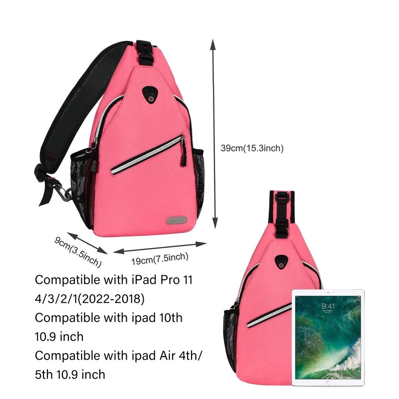 MOSISO Sling Backpack, Multipurpose Crossbody Shoulder Bag Travel Hiking Daypack, Live Coral, Medium - Image 4