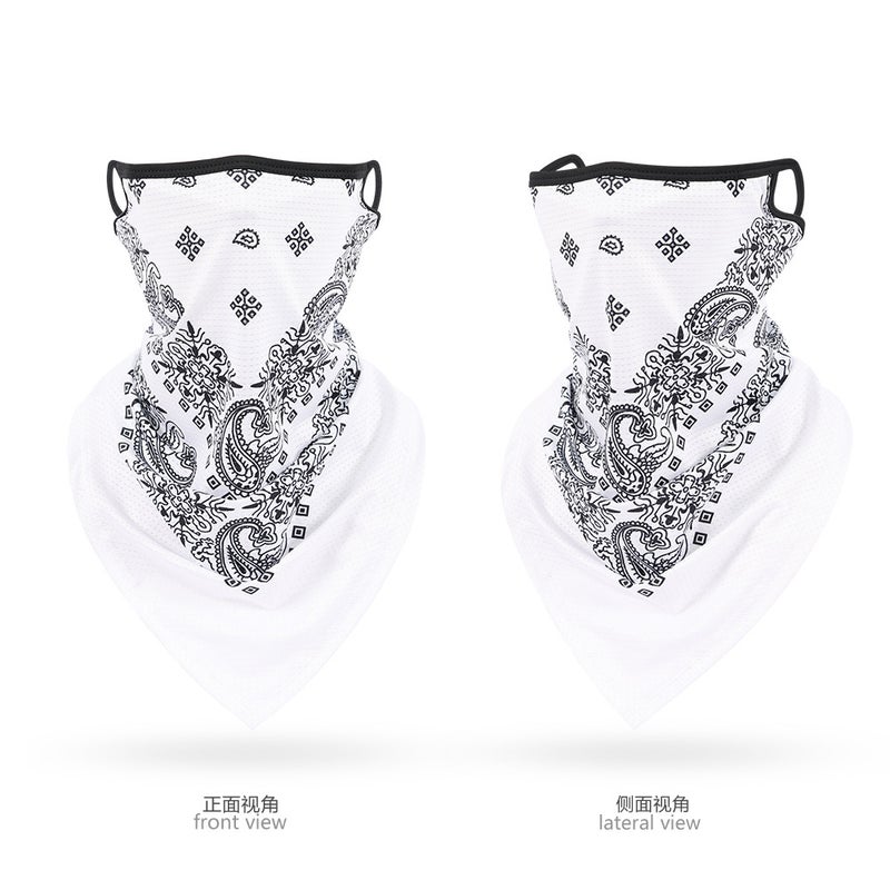 Generic Ice Silk Mesh Triangle Bandana Breathable Cycling UV Protection Unisex Outdoor Neck Gaiter Snow White Cashew Flower