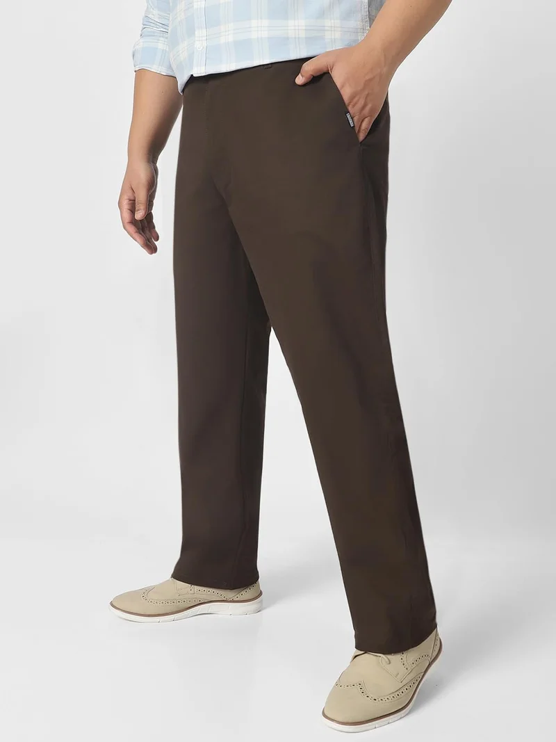 أوربانو فاشن Urbano Plus Men's Chocolate Brown Cotton Regular Fit Casual Chinos Trousers Stretch