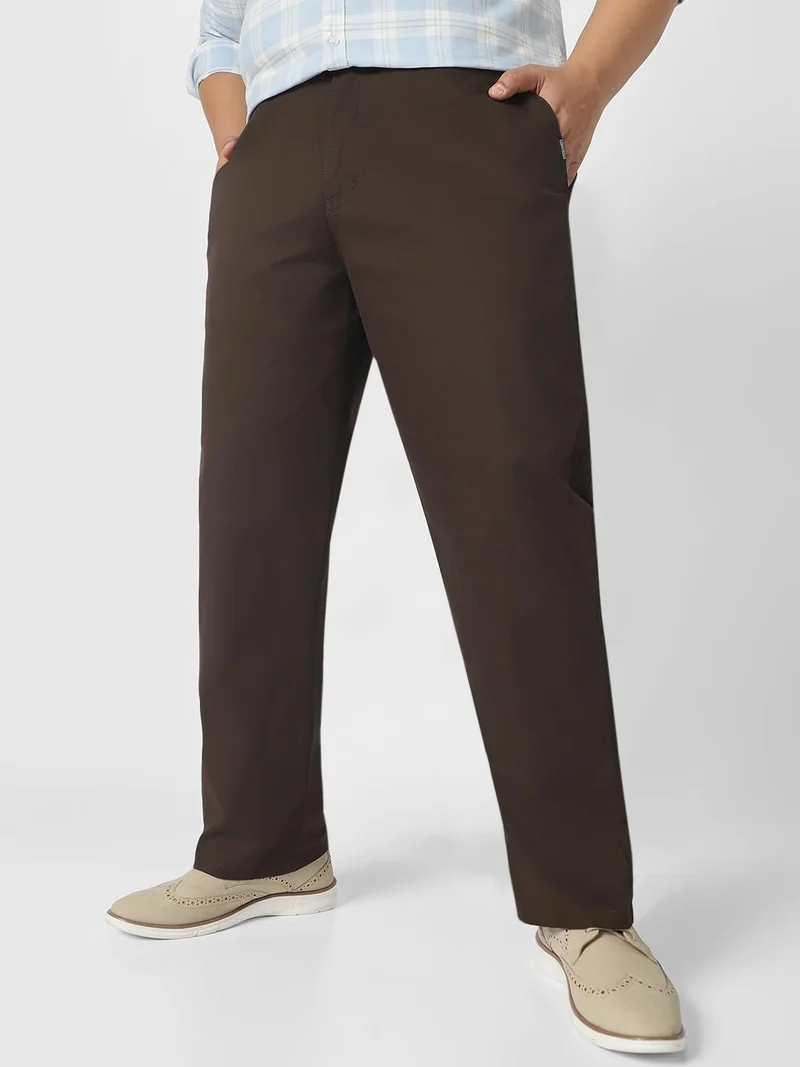 Urbano Plus Men's Chocolate Brown Cotton Regular Fit Casual Chinos Trousers Stretch