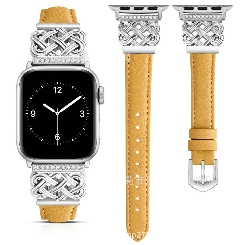 سوار ساعة ذكية باللون ذهبي وردي قابل للتعديل سوار جلدي كلاسيكي متوافق مع Apple Watch 38/40/41/42/44/45/49mm بملاءمة قابلة للتعديل وحزام بديل - Image 1