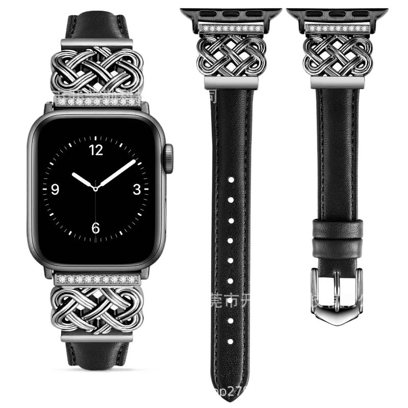سوار ساعة ذكية باللون ذهبي وردي قابل للتعديل سوار جلدي كلاسيكي متوافق مع Apple Watch 38/40/41/42/44/45/49mm بملاءمة قابلة للتعديل وحزام بديل - Image 4