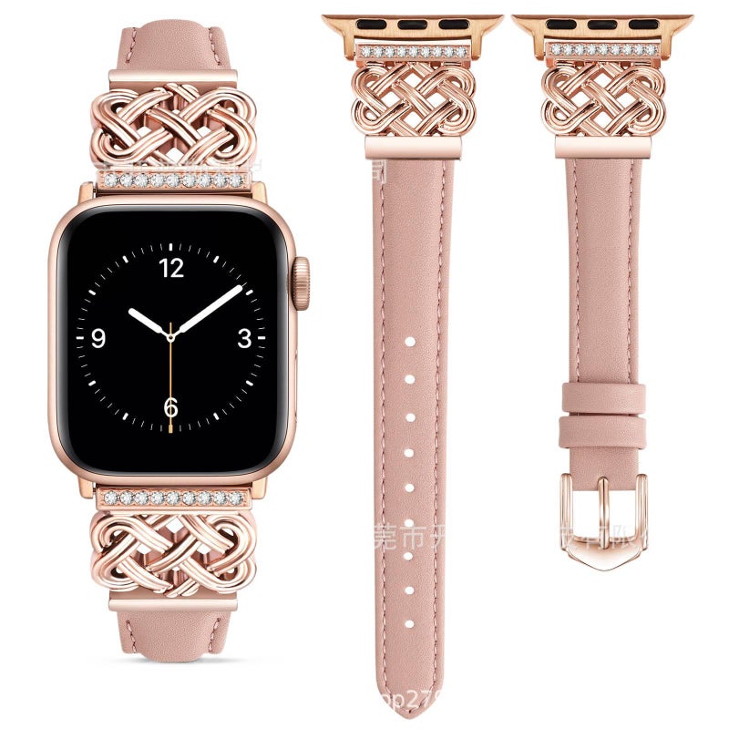 سوار ساعة ذكية باللون ذهبي وردي قابل للتعديل سوار جلدي كلاسيكي متوافق مع Apple Watch 38/40/41/42/44/45/49mm بملاءمة قابلة للتعديل وحزام بديل - Image 3