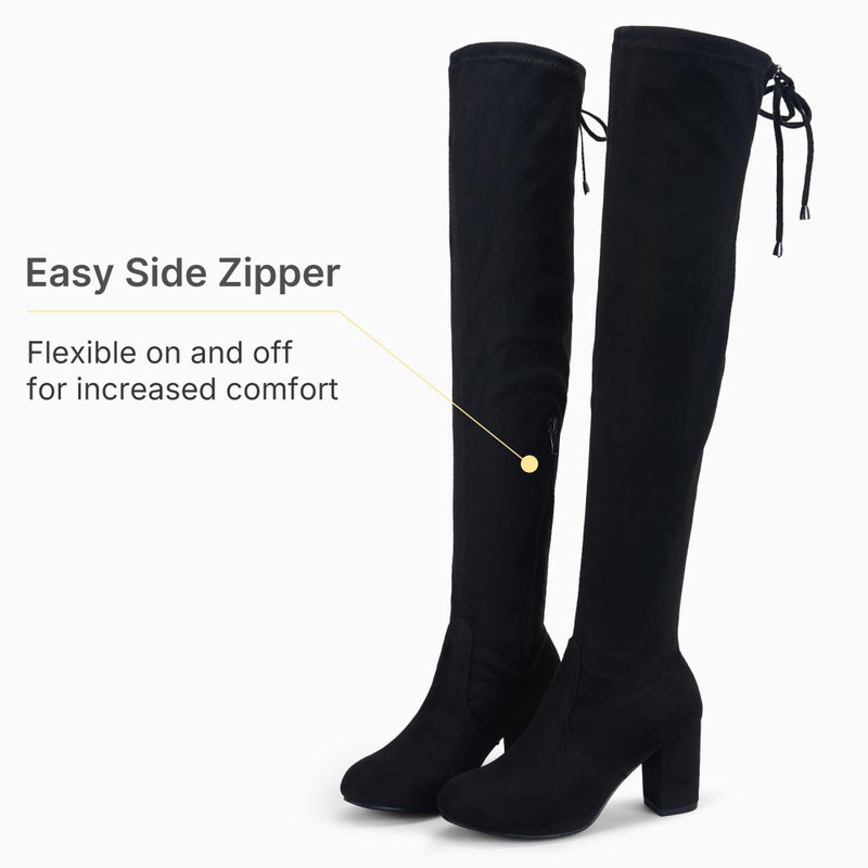 Vepose Women's Over The Knee High Boots Black Suede Thigh High Boot Vegan 3 Inch Chunky Heels Zipper Adjustable Opening 991 Shoes Size 9 (CJY991 Black Suede 09) - Image 5