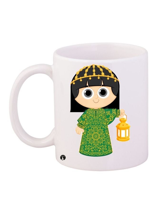 Cartoon Girl Printed Coffee Mug White/Green/Black 11ounce