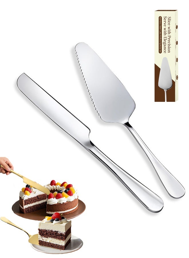 GIFT Cake Serving Set, Wedding Cake Knife and Server Set,  Cake Cutting Utensils Stainless Steel, Cake Cutter Serrated Cake Knife, Professional Dessert Server for Cake Cheese Pie Pizza - Image 1