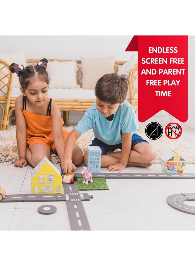 CocoMoco Kids Build Your Own City 50 Pieces Road Track, Flexible Road Puzzle Pretend Play Car Race Track Set, Educational Toy for Kids Ages 5+ Years Boys Girls - Image 2