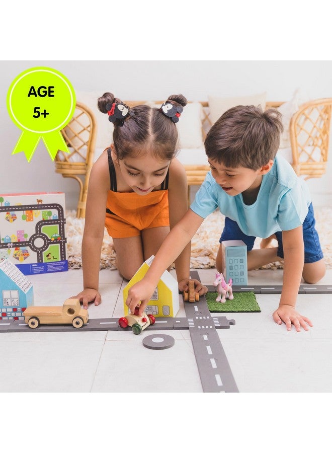 CocoMoco Kids Build Your Own City 50 Pieces Road Track, Flexible Road Puzzle Pretend Play Car Race Track Set, Educational Toy for Kids Ages 5+ Years Boys Girls - Image 3