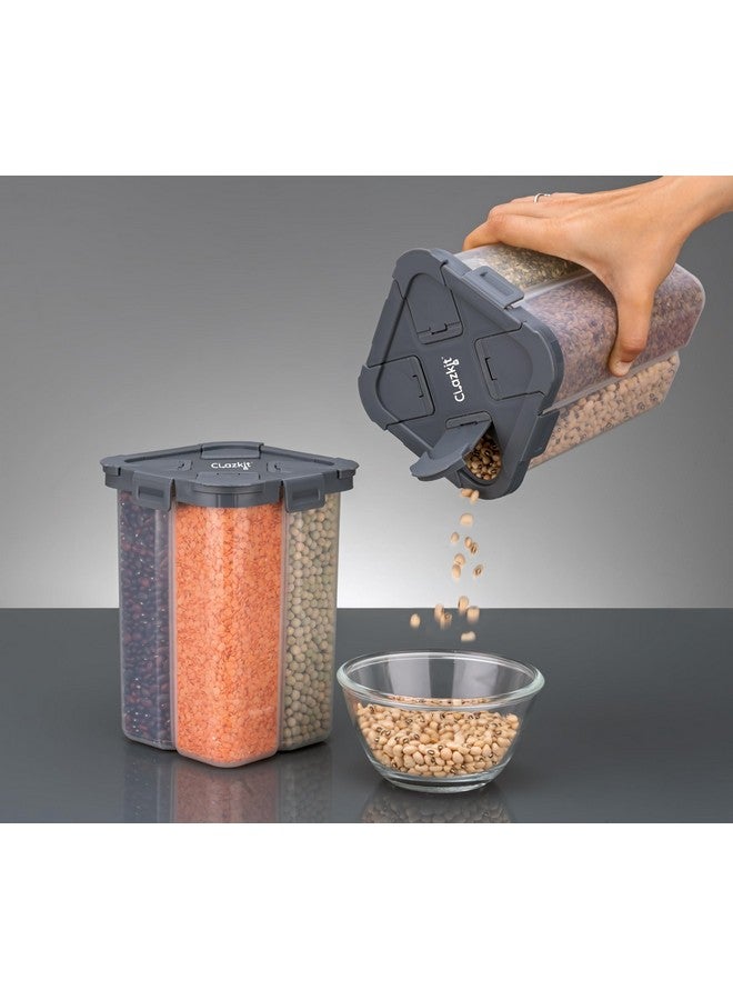 Clazkit حاوية تخزين طعام بلاستيكية شفافة محكمة الإغلاق من كلاس كيت، 4 أقسام، جرة لتخزين البقالة، حزمة من 1، 2000 مل - أسود - Image 2
