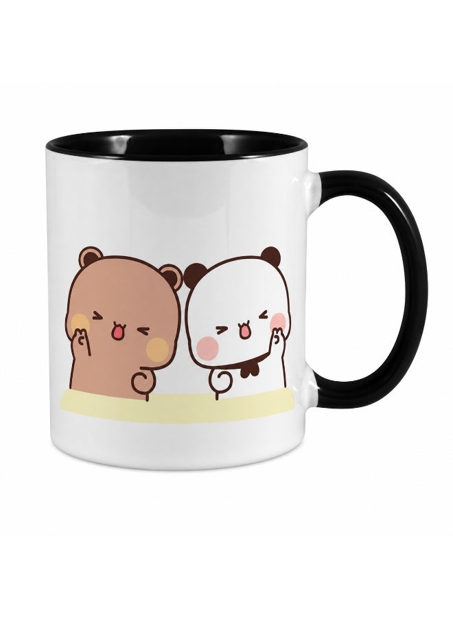 Bickerbond Kawaii Bubu and Dudu Best Friends Coffee Mug - Two-Tone Ceramic Cup with Black Handle & Inner - 11oz Cute Cartoon Tea Mug for Gifts, Birthdays, & Office - White/Black - Image 1