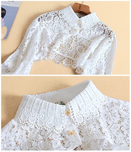 ZARSIO Women Long Sleeve Lace Shrug Bolero Shawl Short Cardigan Fake Collar (White) - Image 4