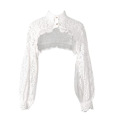 ZARSIO Women Long Sleeve Lace Shrug Bolero Shawl Short Cardigan Fake Collar (White) - Image 1