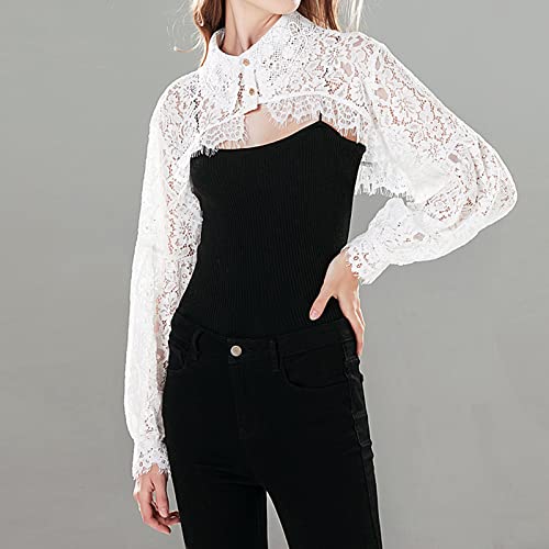 ZARSIO Women Long Sleeve Lace Shrug Bolero Shawl Short Cardigan Fake Collar (White) - Image 5