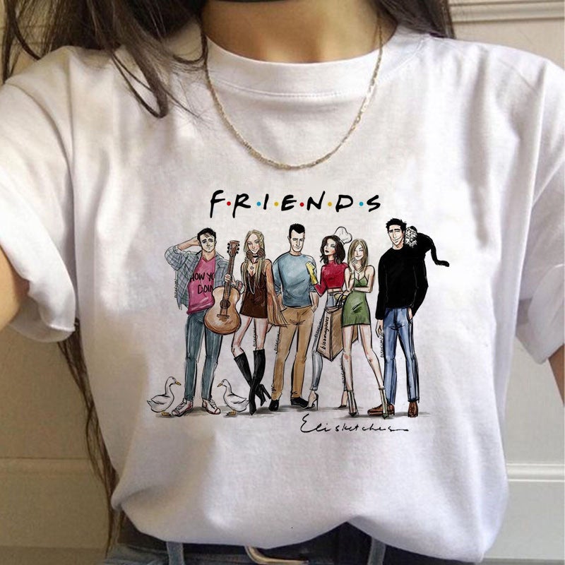 Friends Tv American Tv Series Friends Short-Sleeved Men'S And Women'S Couple White T-Shirt - Image 1
