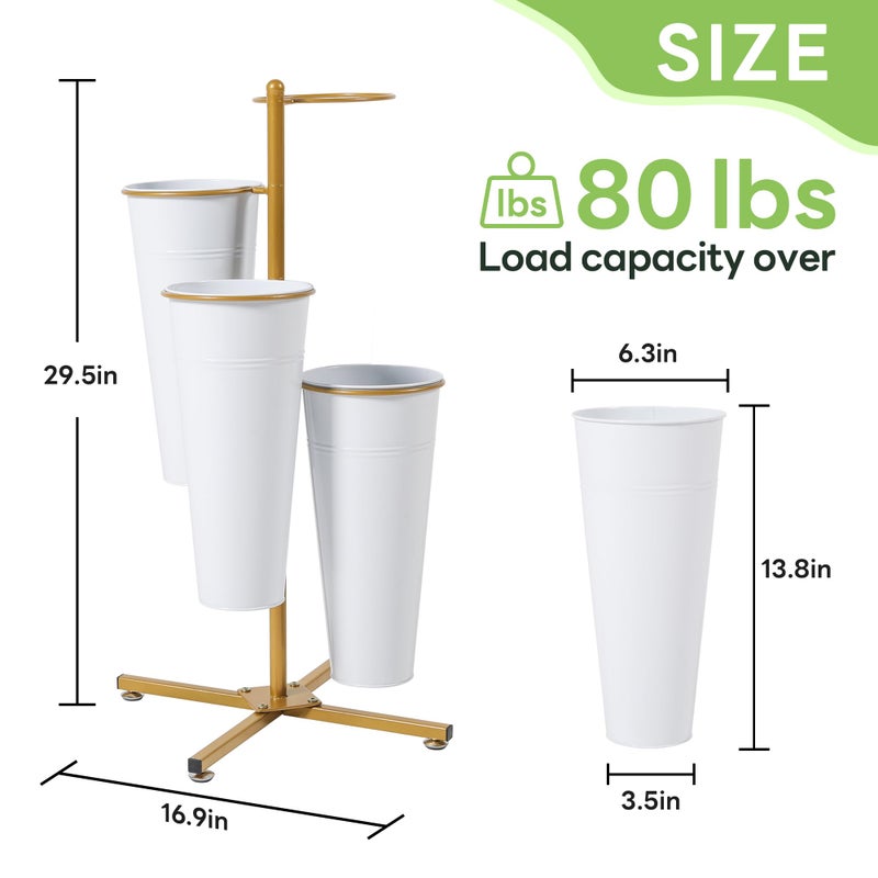 Ruifabo Flower Bar Stand with 4 Metal Buckets, 4 Tier Flower Display Stand, Rotatable Flower Cart Iron Plant Stand for Wedding or Florist Decor, Upgrade Metal Bucket Durable than Plastic Bucket - Image 2