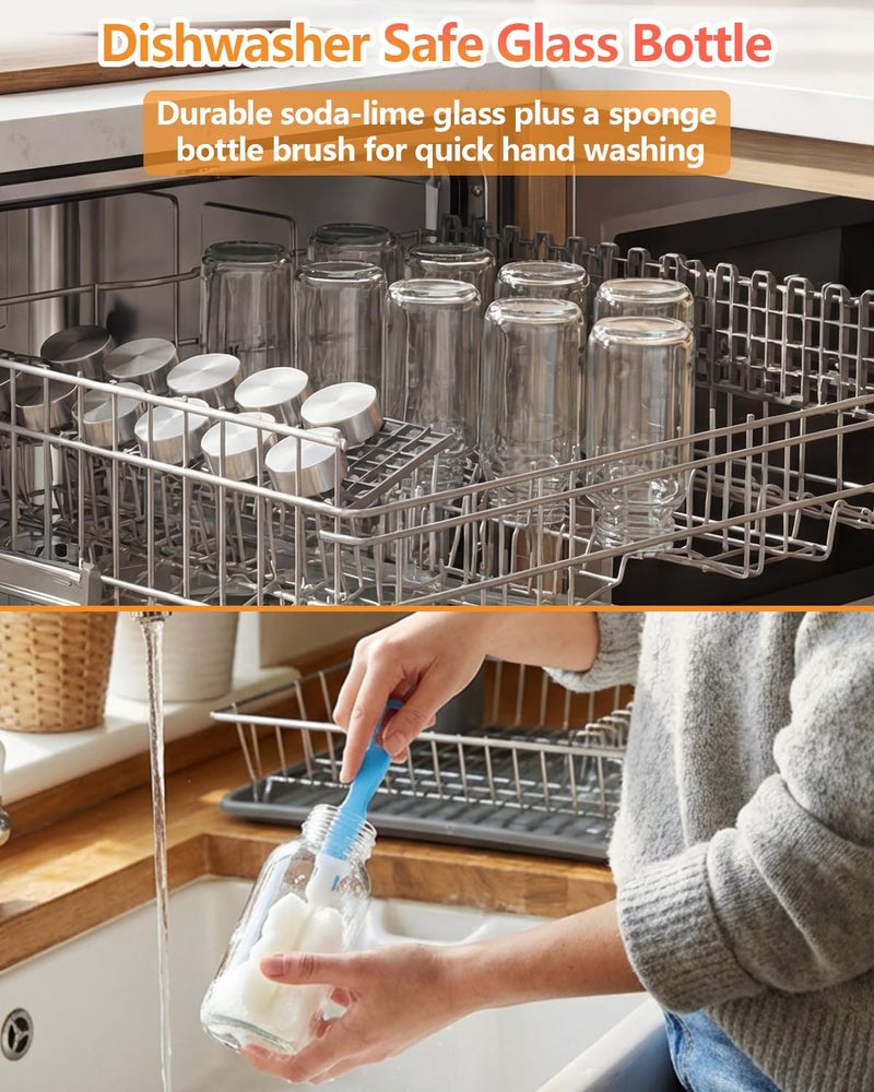 Zukro 8 oz Glass Water Bottles with Lids, Reusable Clear Juice Bottles With Stainless Steel Airtight Cap for Juicing, Ginger Shot, Milk, 250ml Leak Proof Small Smoothie Container, BPA Free, Set of 4 - Image 5