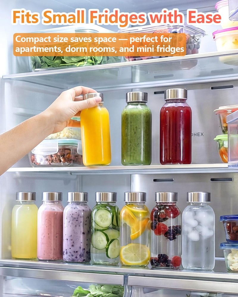 Zukro 8 oz Glass Water Bottles with Lids, Reusable Clear Juice Bottles With Stainless Steel Airtight Cap for Juicing, Ginger Shot, Milk, 250ml Leak Proof Small Smoothie Container, BPA Free, Set of 4 - Image 4