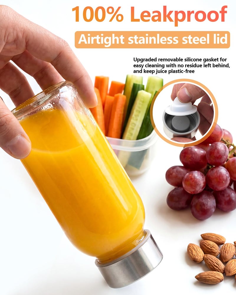 Zukro 8 oz Glass Water Bottles with Lids, Reusable Clear Juice Bottles With Stainless Steel Airtight Cap for Juicing, Ginger Shot, Milk, 250ml Leak Proof Small Smoothie Container, BPA Free, Set of 4 - Image 2