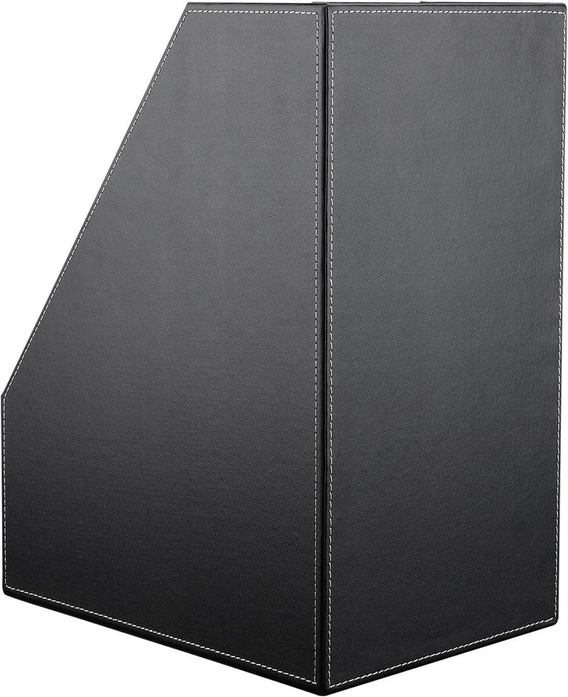 KINGFOM Wooden Leatherette Desktop File Folder Organizer and Document File Stand Journals Magazine Rack 2 Slots (black) - Image 5