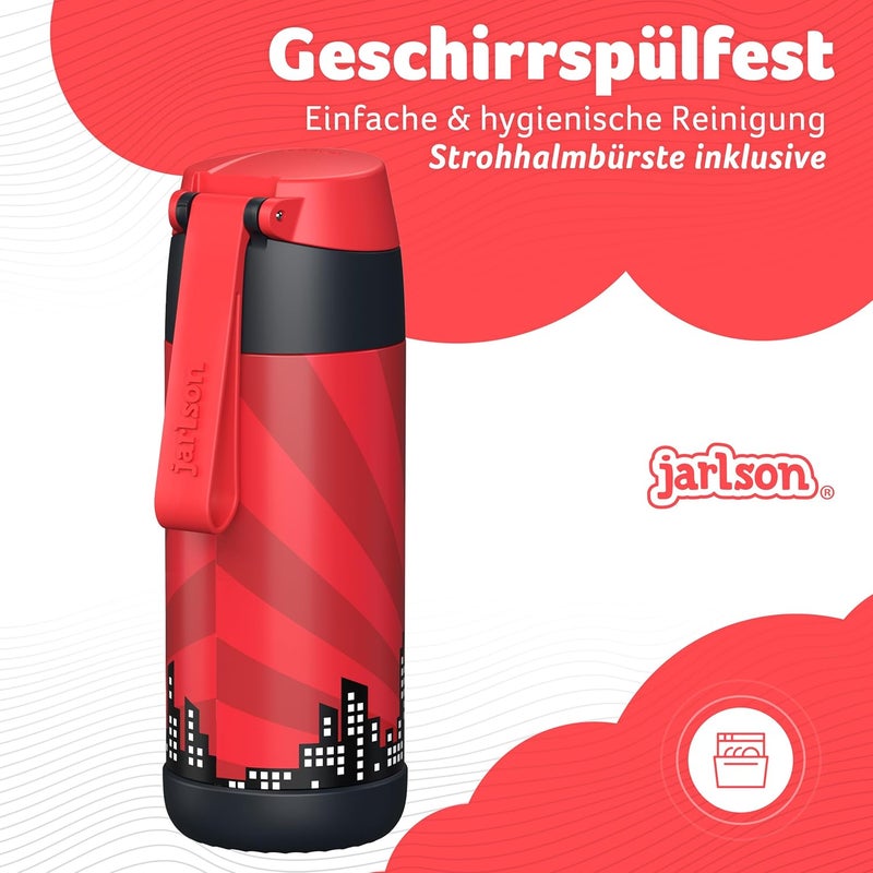 Jarlson قارورة مياه أطفال جارلسون قارورة قشة 350 مل - مقاومة للتسرب، قارورة ترمس فولاذية مقاومة للصدأ - قارورة شرب معدنية مع قشة للأولاد والبنات، قارورة مياه رياضية خالية من BPA - Image 4