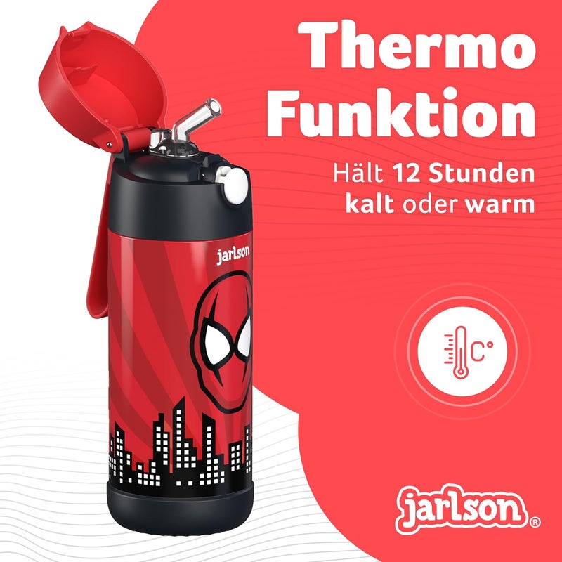 Jarlson قارورة مياه أطفال جارلسون قارورة قشة 350 مل - مقاومة للتسرب، قارورة ترمس فولاذية مقاومة للصدأ - قارورة شرب معدنية مع قشة للأولاد والبنات، قارورة مياه رياضية خالية من BPA - Image 2